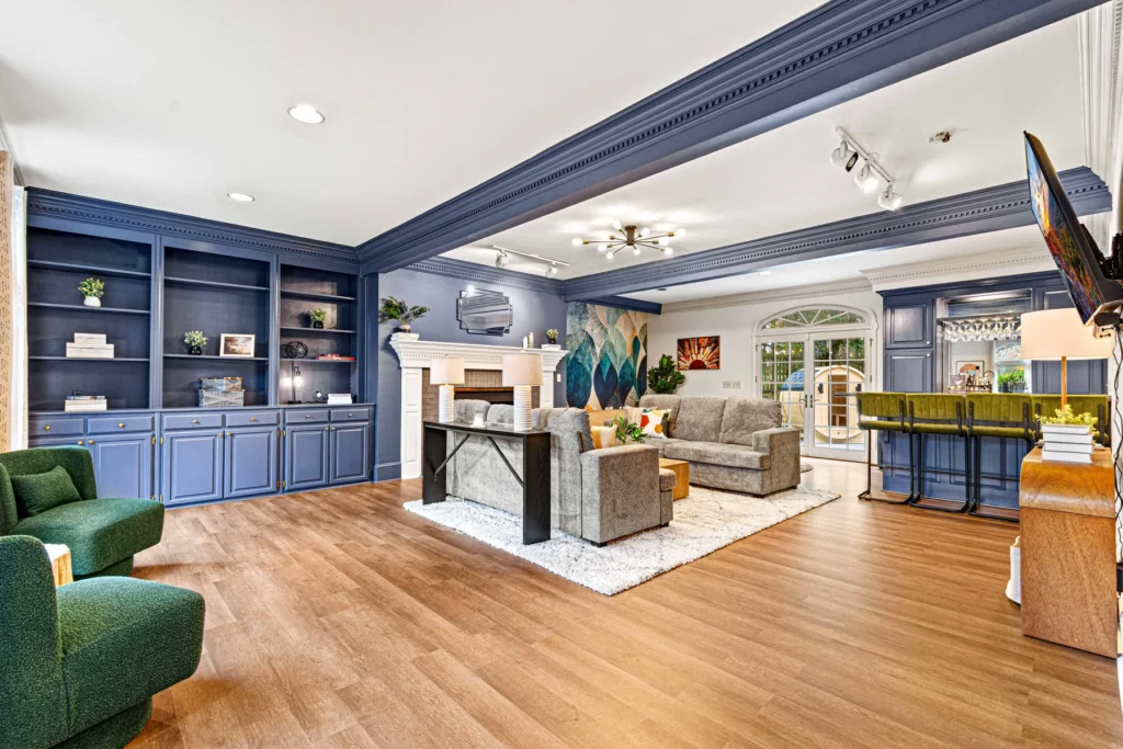 Living room with a wet bar